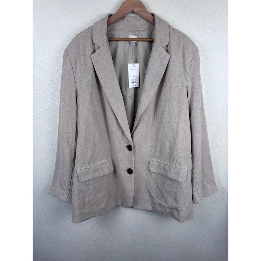 A New Day Linen Blend Blazer XL Neutral Tan Oversized Relaxed Office Capsule